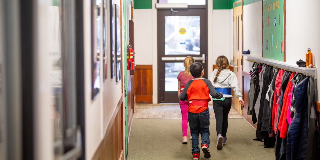 Students walking down the hall at Garibaldi Grade School